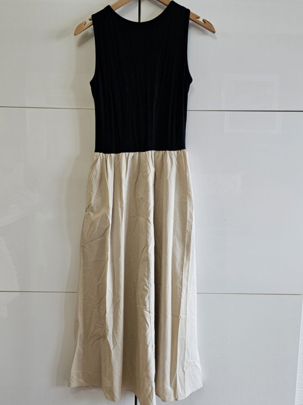 New Oatmeal & Black Contrast Bodice Midi Dress - Picture 9 of 11